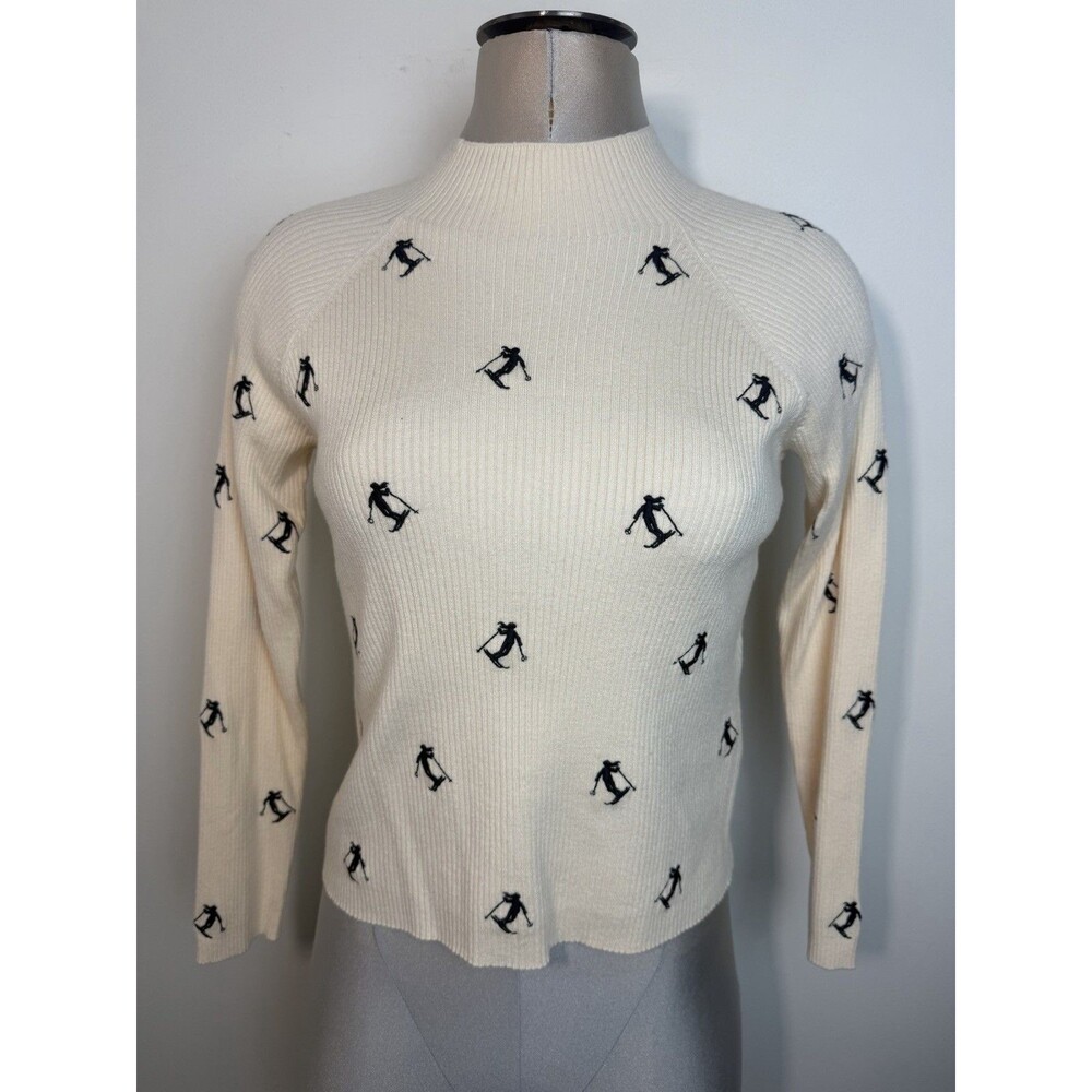 MAEVE x ANTHROPOLOGIE Ski Slope Ribbed Mock Neck Sweater Size SP White & Black